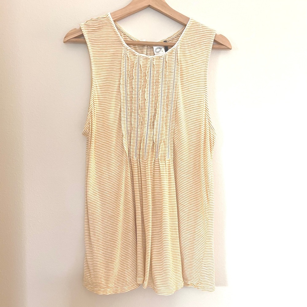 Anthropologie Akemi + Kin Yellow Striped Pintuck Sleeveless Blouse Top Large